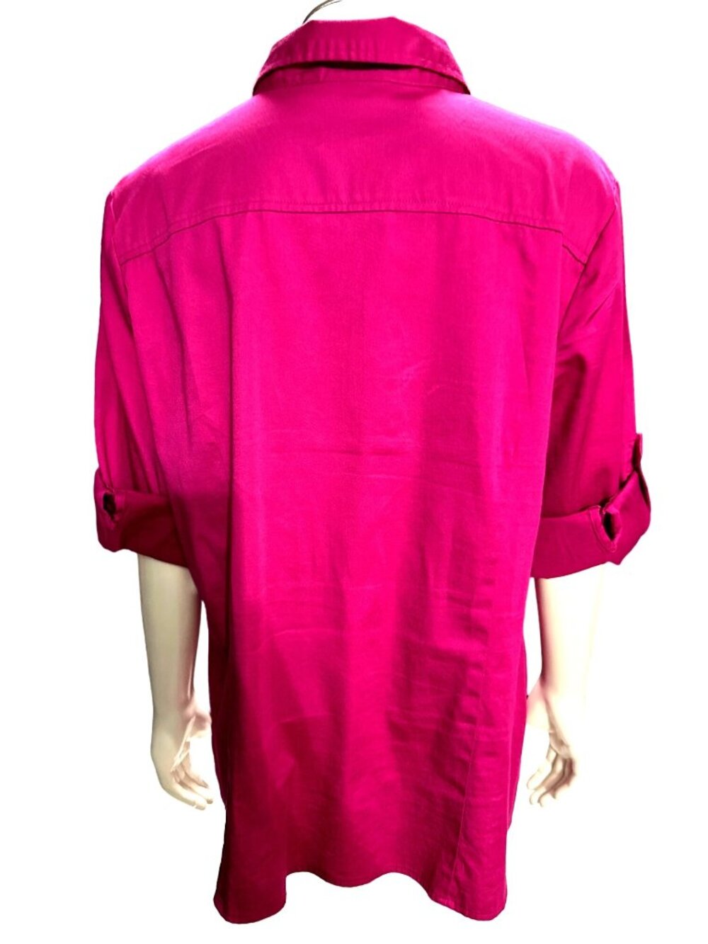 Apt 9 XL Pink Button Up Blouse Roll Tab Utility Career Chic Y2K Barbiecore Style - Picture 4 of 11